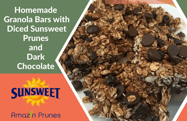 Homemade Granola Bars with Diced Sunsweet Prunes and Dark Chocolate