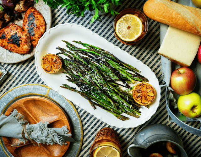 Lemony Grilled Asparagus with Garlic & Parmesan