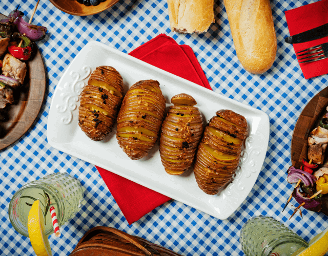 Grilled Hasselback Klondike Rose Potatoes