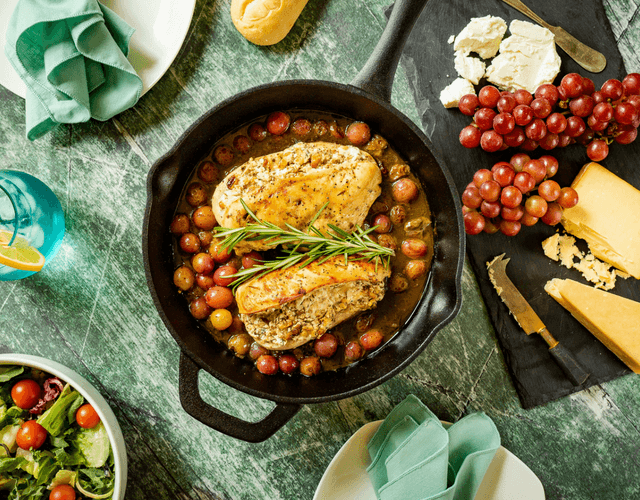 Stuffed Chicken Breast with Red Seedless Grapes, Goat Cheese, and Walnuts