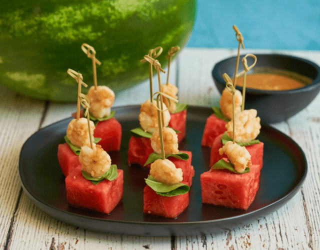 Watermelon and Shrimp Cocktail Skewers