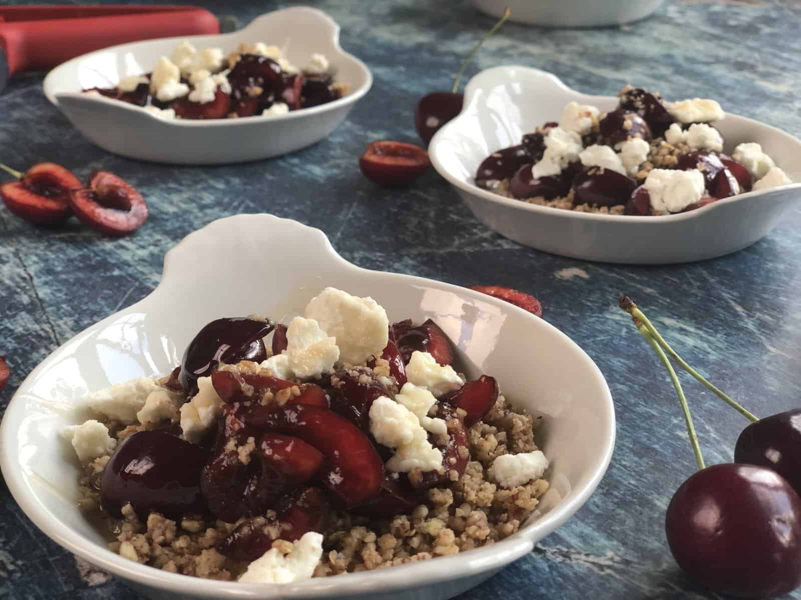 Fresh Cherry Crumble with Goat Cheese and Honey