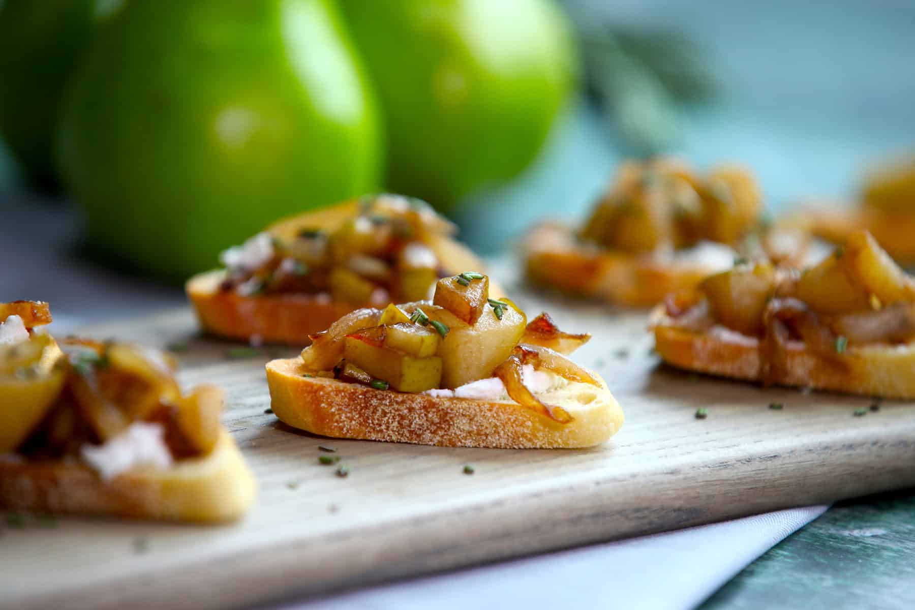 Roasted Bartlett Pear & Caramelized Onion Bruschetta