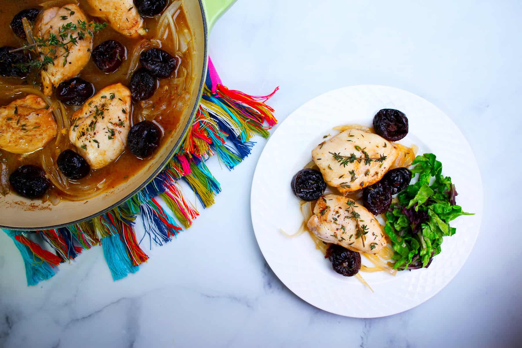 Braised Chicken with Onions & D'Noir Prunes