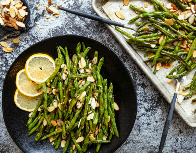 Garlic Roasted Spicy Green Beans with Almonds