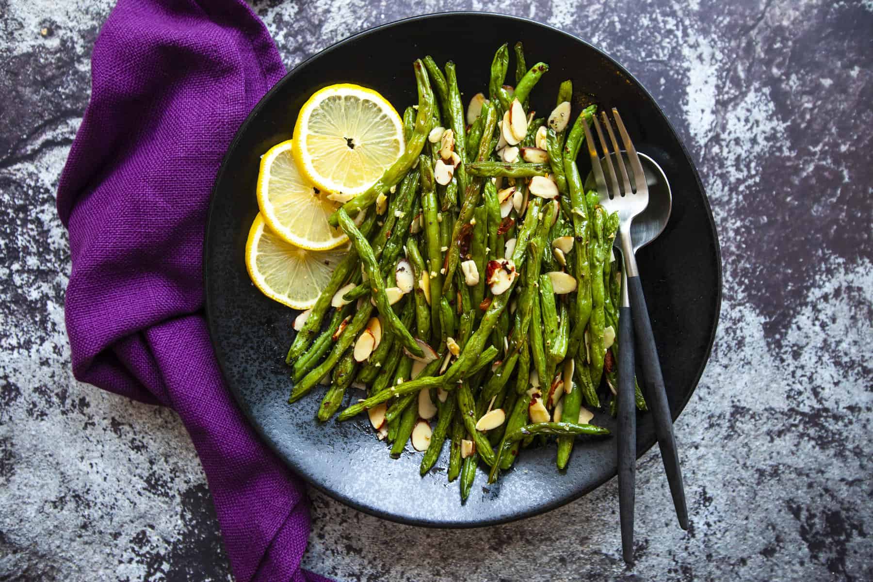 Garlic Roasted Spicy Green Beans with Almonds