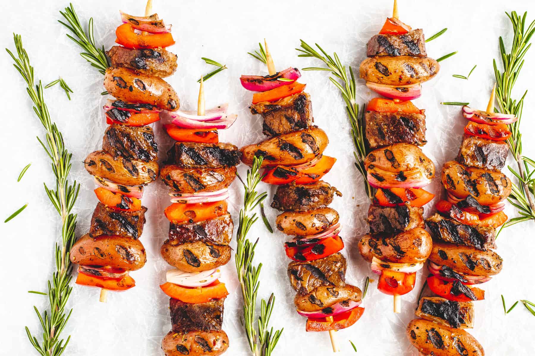 Garlic Rosemary Potato & Steak Skewers