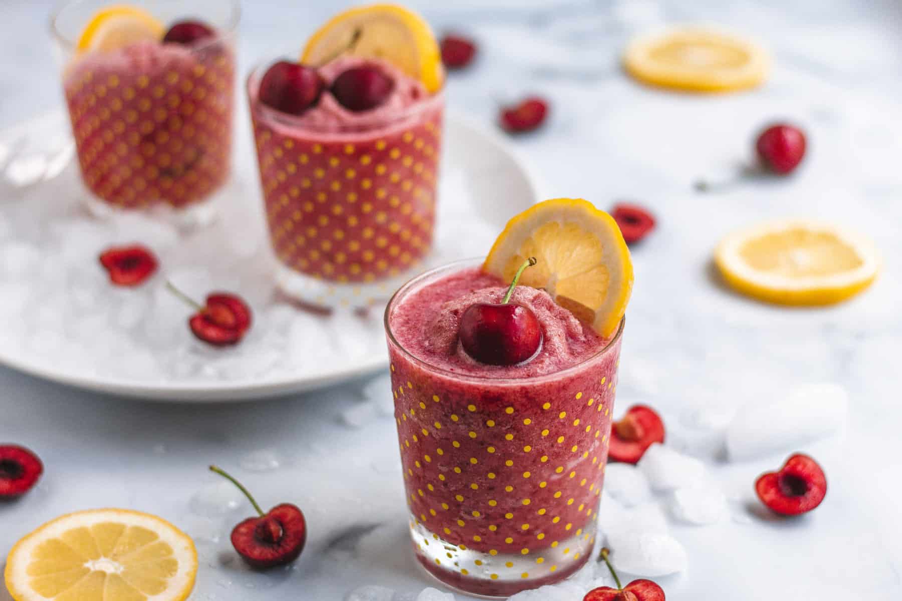 Glass of Fresh Dark Sweet Cherry Frozen Lemonade