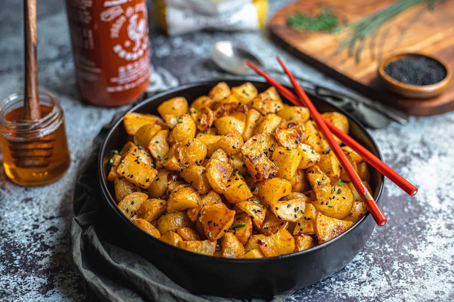 Honey Roasted Petite Potatoes with Sriracha