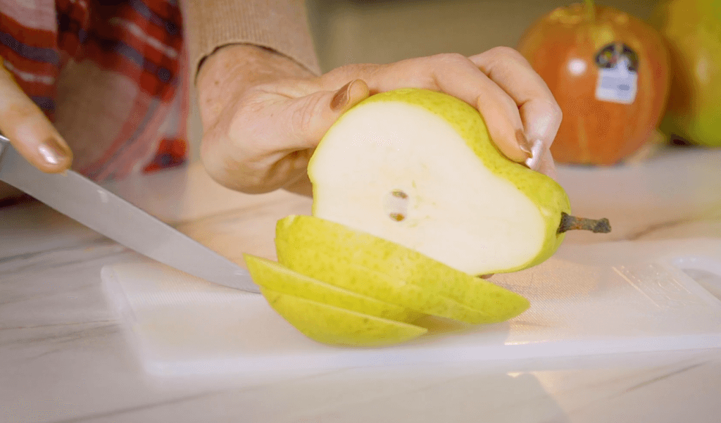 Mary Blackmon slicing pears